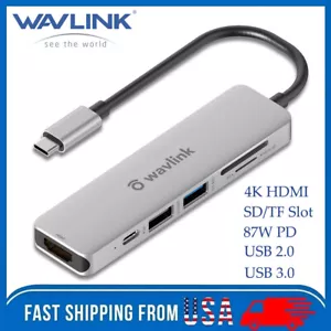 Wavlink USB C Hub Type C 87W PD 4K 30Hz HDMI USB A microSD SD Card Reader 6-1 - Picture 1 of 16