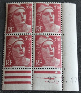 Bloc de 4 timbres - Coin daté - Marianne de GANDON - Neuf ** - YT716B - 1947 - Picture 1 of 2