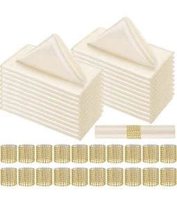 Set 50 tovaglioli in stoffa satinata con anelli - 17x17" avorio decorazione tavola matrimonio - nuovi - Foto 1 di 5