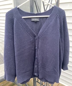 Lane Bryant Women's Plus 18/20 Navy V Neck Cardigan Sweater Balloon Sleeves - Picture 1 of 8
