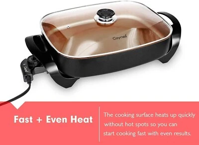 CAYNEL 16 Inch Non-stick Electric Skillet with Tempered Glass Cover 16" x 12" x 3"