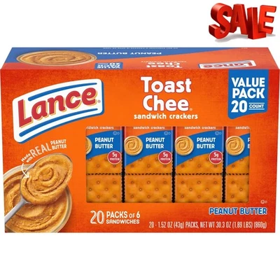 Lance Sandwich Crackers, Toastchee Peanut Butter, 20 Packs, 6 Sandwiches Each - Image 1 of 4