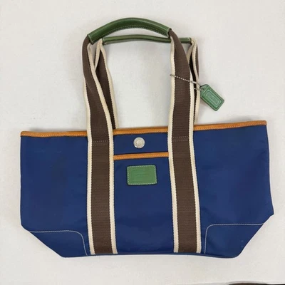 Coach Hampton темно-синий нейлона сумка с короткими ручками зеленый кожаный отделки сумка сумочка - Изображение 1 из 4