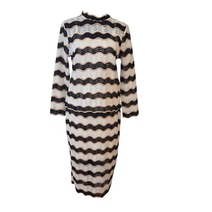 ADIVA Black White Crochet Knit Long Sleeve Midi Dress - Picture 1 of 5