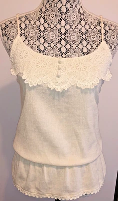 Túnica azul asfalto marfil ganchillo adornada 100 % algodón cintura caída talla S nueva sin etiquetas Foto 1 de 4