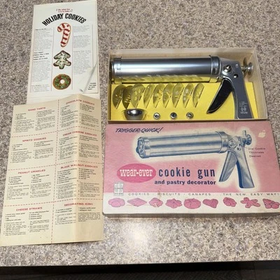 Vintage Wear-Ever Cookie Gun with Thickness Control 9 Cookie Shapes 3 Tips Box - Image 1 of 4