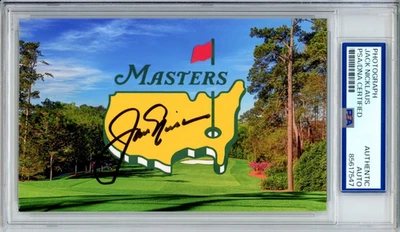 JACK NICKLAUS PSA DNA COA SIGNED MASTERS AUGUSTA GOLF LOGO PHOTOGRAPH AUTOGRAPH - Image 1 of 2