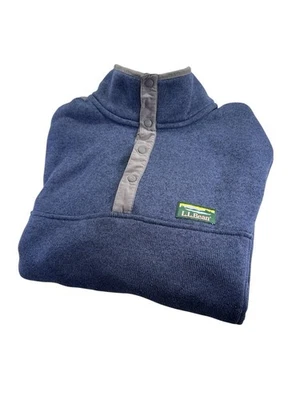 LL Bean Mens S Slightly Fitted Navy Blue Fleece Sweater 1/4 Snap Pullover - Image 1 of 4