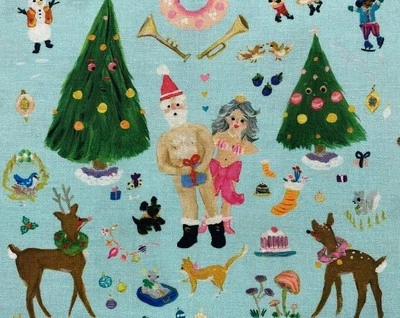 Dear Stella MISTLETOE MISCHIEF Natal em tecido azul BTY 36" x 44" - Imagem 1 de 2