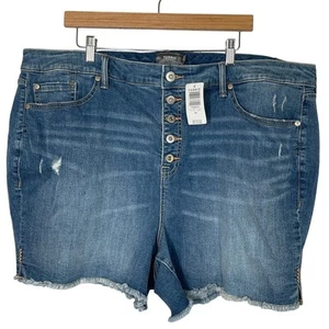Torrid Women's High Rise Button Fly Raw Hem Denim Jean Shorts Size 26 NEW - Picture 1 of 6