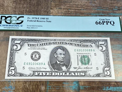 $5 1985 1978-E EA E-A Bloque Richmond FRN PCGS 66PPQ - GEMA + Foto 1 de 2
