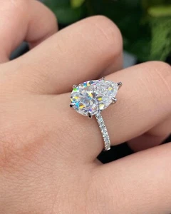 Verlobungsring 3,40 kt Birnenschliff Lab Created Diamant 14 Karat Weißgold plattiert 925 7 - Bild 1 von 4