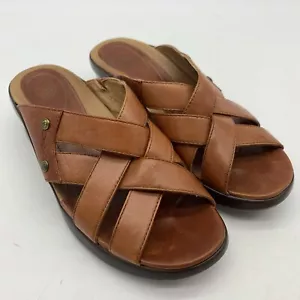 Ariat Leather Sandals Womens 8.5 Tan Brown Wedge Low Heel Double Cross Straps - Picture 1 of 13