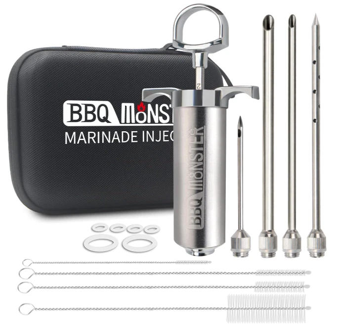 Kit inyector de carne para barbacoa - 4 agujas, 2 oz - para parrilla, ahumador, pavo, pechuga Foto 1 de 4