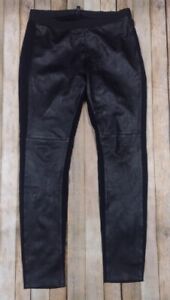 Eileen Fisher Leather Front Panel Ponte Leggings Small Black Pull On