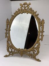 Antique Gold Cast Iron Victorian Easel Table Mirror Large 15" JM 47 Iron Art