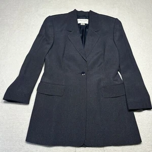 Jaeger Women's Long Blue Patterned One Pocket Jacket Smart Size 10 Vintage - Picture 1 of 11