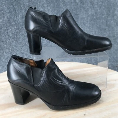 Zapatos de tacón bajo para mujer 7,5 Luna Park bloque de cuero negro punta redonda informales Foto 1 de 4