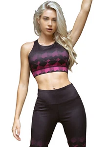 Diamonds Active Workout Quality Compression Racerback Sports Bra, Black Pink - Picture 1 of 5
