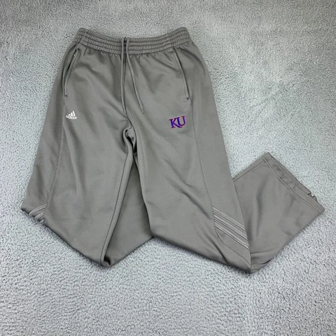 Kansas Jayhawks Joggers Mens Medium Grey Adidas Sweatpants KU NCAA Football Cover