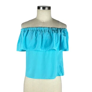 YUMI KIM Sky Blue Ruffle Off Shoulder Crop Top Vibrant XS NWT Colorful - Picture 1 of 8