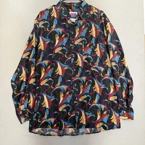 Vintage One Eight One 800 Shirt Mens Medium Abstract Silk Button Up Retro Y2K - Picture 1 of 8