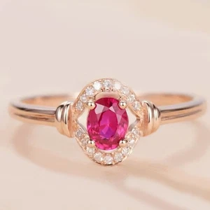 3.50carat Oval Cut Natural Ruby & Diamond 100% Real 14K SOLID Rose Gold Ring - Picture 1 of 13