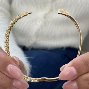 Diamond Bracelet Tennis Bangle Round F Half Eternity Labcreated 14K Yellow Gold - Picture 1 of 5