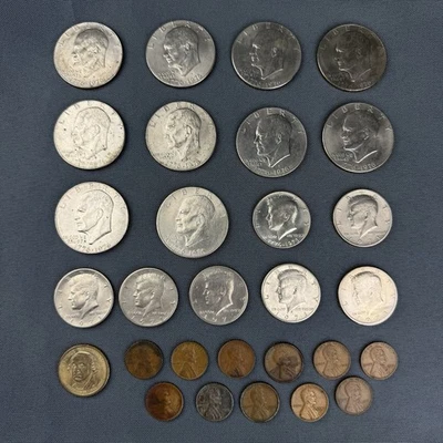 Lot of 29 Coins 10 Liberty Dollar 7 Half Dollar 1 Gold Dollar 11 Wheat Pennies - Image 1 of 4