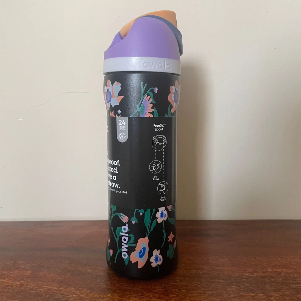 New Owala Exclusive FreeSip Midnight Garden Floral 24 oz Stainless Water Bottle