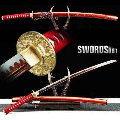 Espada Katana Samurai Japonesa Roja Ito Saya Accesorios de Latón Hoja de Acero Doblada Foto 1 de 4