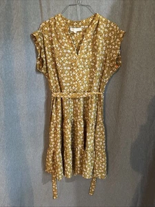 Monteau Ladies yellow white floral A line dress size XL. C130 - Picture 1 of 5