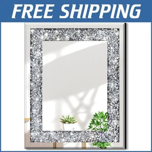Frameless 16x20 Rectangular Mirror with Glam Diamond Finish for Elegant Walls - Picture 1 of 9