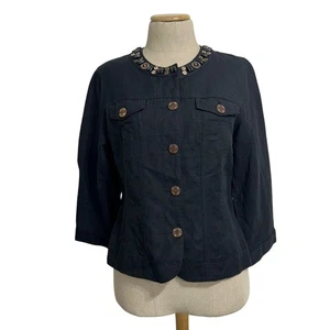 Ruby Rd.  Women’s Size 8 Black Beaded Neck 3/4 Sleeve Button-Up Jacket - Picture 1 of 9