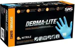 100-1000 SAS Safety 5mil Derma-Lite Nitrile Powder-Free Gloves, M, L, XL - Picture 1 of 3