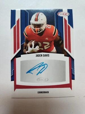 2024 Sage Football Jaden Davis #A-JD2 Auto Red Miami Hurricanes - Image 1 of 2