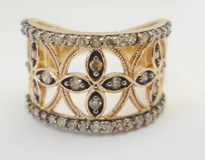 Stunning 10K Rose Gold Champagne Diamonds Cut Out Wide Ring Size 7 - Picture 1 of 12