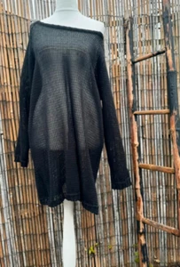 Elli Designer 100% Linen Black Mesh Knit Oversize Layering Slouch Jumper Top XL - Picture 1 of 4
