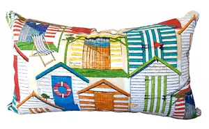 Richloom Solarium 14X24 LUMBAR Zipper Throw Pillow Cover Outdoor BEACH HUTS NEW - Picture 1 of 10