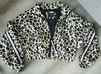 GUESS Talla M Mujer Estampado Leopardo Rosa Rayas Cremallera Completa Cortavientos Chaqueta Bomber Foto 1 de 4
