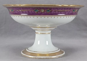 Old Paris Hand Painted Floral Purple Scrollwork & Jewel Border Compote A - Picture 1 of 11