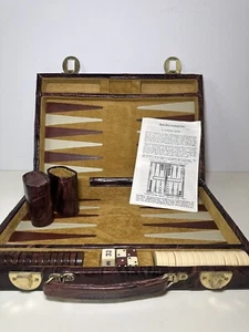 Valigetta vintage backgammon in pelle Courdoroy intarsiata giallo senape COMPLETA - Foto 1 di 7