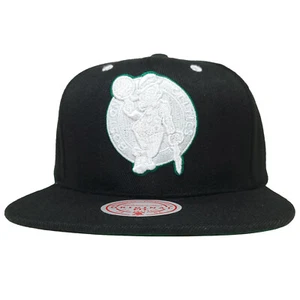 Boston Celtics Mitchell & Ness Snapback Cap Hat White 3D Logo Black NWT - Picture 1 of 8