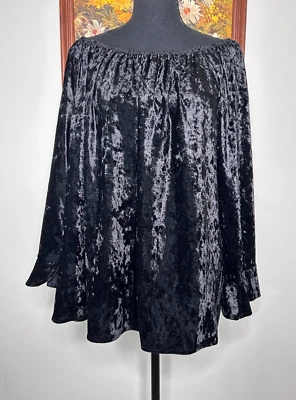 Valerie Stevens Blouse Top Women 2X Elastic Boat Neck Flared Sleeve Black Casual - Image 1 of 4