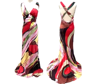 Vestido Halter Largo Y2K Akira Satinado Multicolor De Colección Fluido Talla Mediana - Imagen 1 de 10