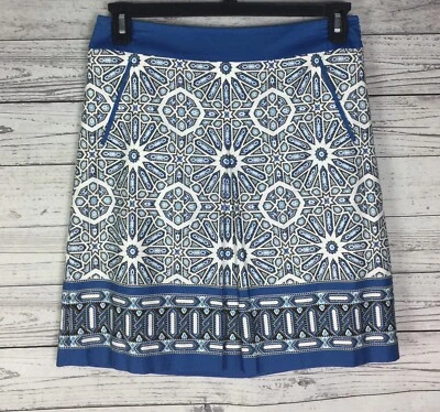 Falda para mujer Ann Taylor Petite azul blanco medallón frontal plisada forrada talla 6P Foto 1 de 4