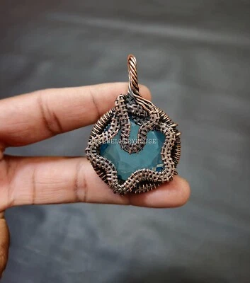 London Blue Topaz Pendant Copper Wire Wrapped Jewelry Handmade Gemstone Jewelry - Image 1 of 4