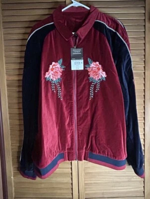 Chaqueta Topman Floral Tigre Bordada Terciopelo Rojo Talla XL NUEVA CON ETIQUETAS Foto 1 de 4