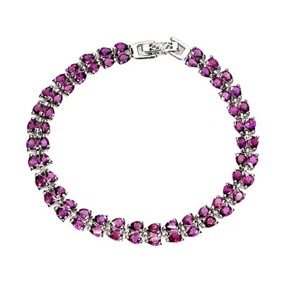 925 Sterling Silver Bracelet Pear Rhodolite Garnet 4x3mm Gemstone Jewelry 7.5in - Image 1 of 4