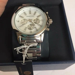 Adrienne Vittadini Womens Silver-Tone Chronograph Watch With Crystal Accents - Picture 1 of 8